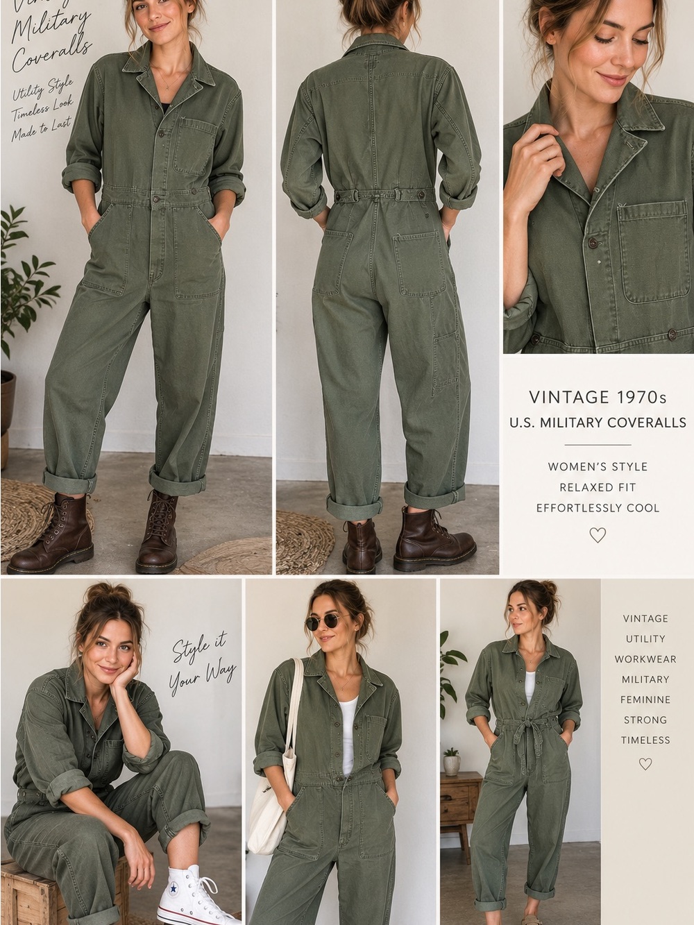 Vintage 1970 OG-107 Military Jumpsuit Small Women’s Utility Coveralls Army Green